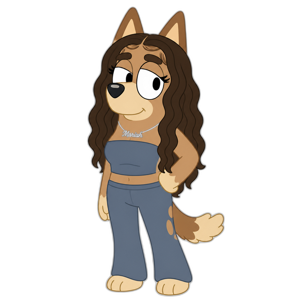 Mariah The Scientist in Bluey cartoon style, anthro dog, light brown fur, grownup - AI generated emoji