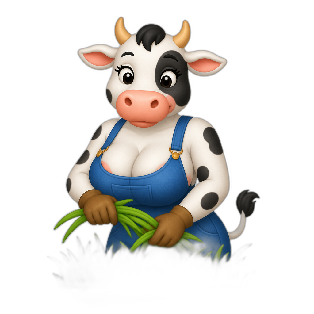 Busty cow farming grass - AI generated emoji