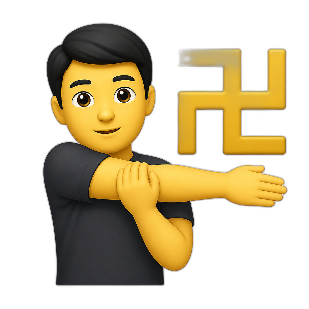a man streaching his arm with a japanese manji in the background - AI generated emoji
