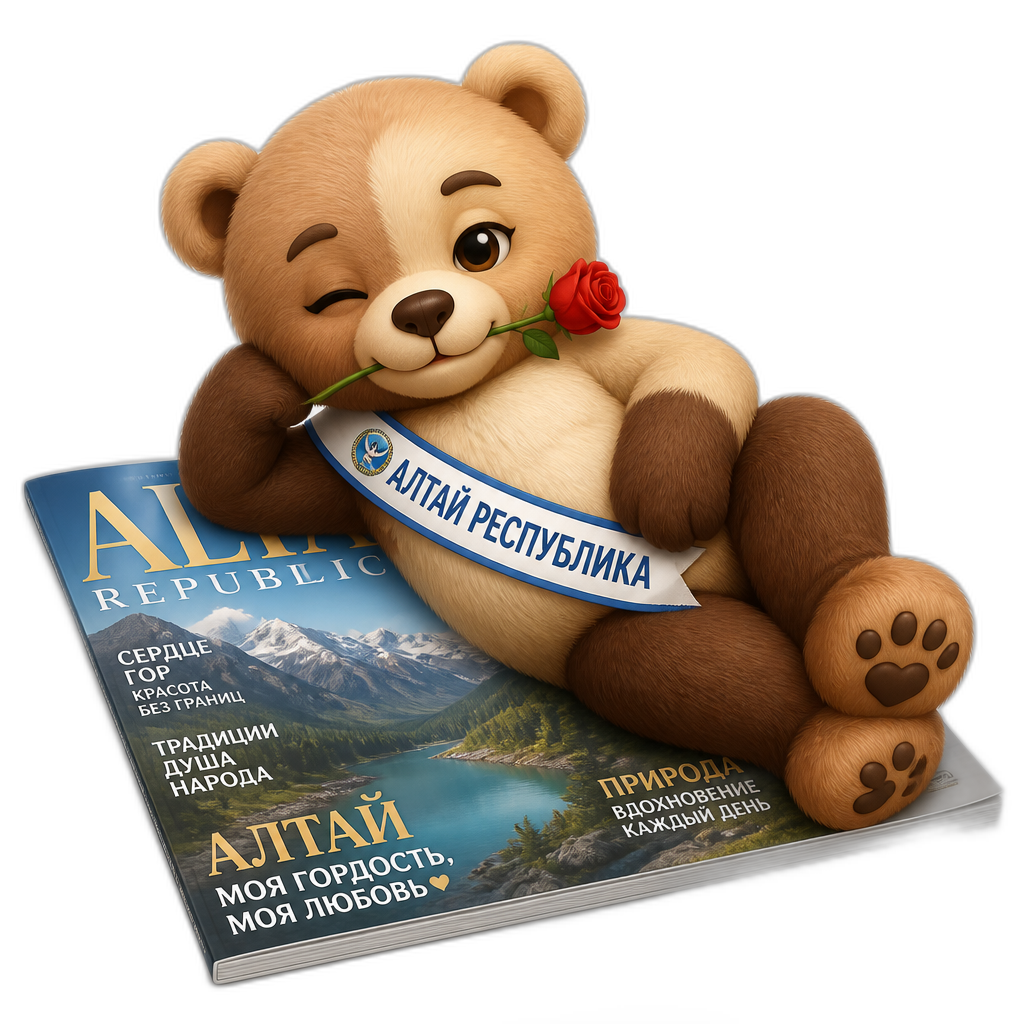 Create a Teddy bear who is a flirty Altai Republic on the magazine. different fur color - AI generated emoji
