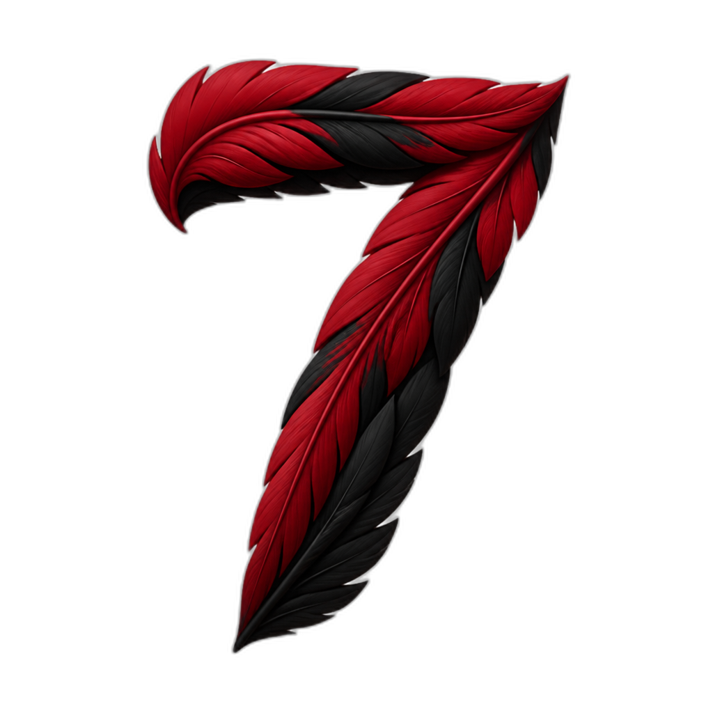 '7' in feather design, Blood red and black - AI generated emoji