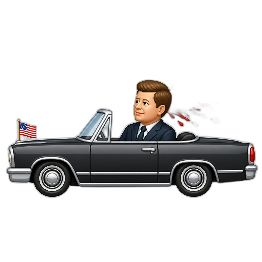 JFK in a car with a scarlet splash of paint from behind his head - AI generated emoji