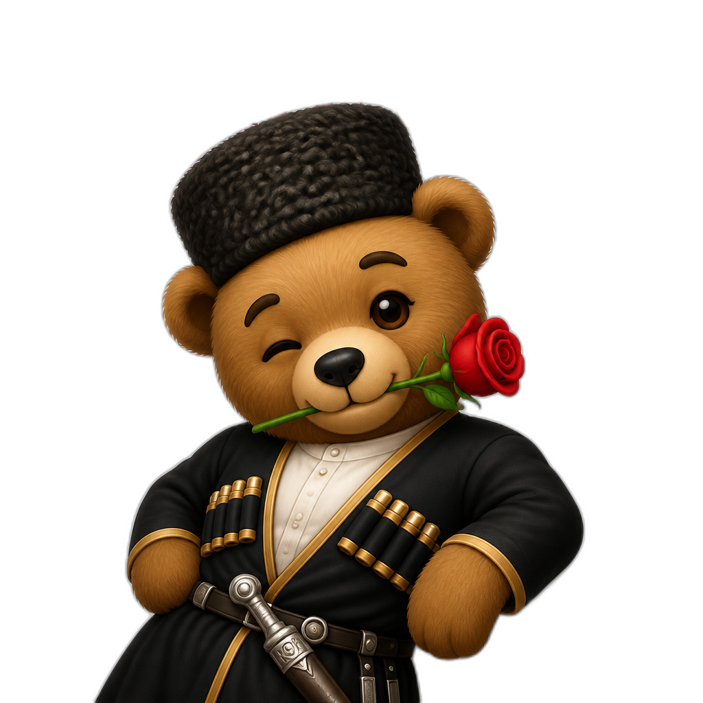 Create a Teddy bear who is a flirty Abkhazian on the magazine cover. any fur color - AI generated emoji