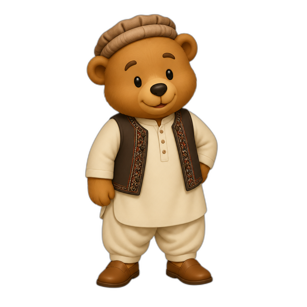 Afghani anthro Teddy Bear, full body. winnie the pooh styled, different fur color - AI generated emoji