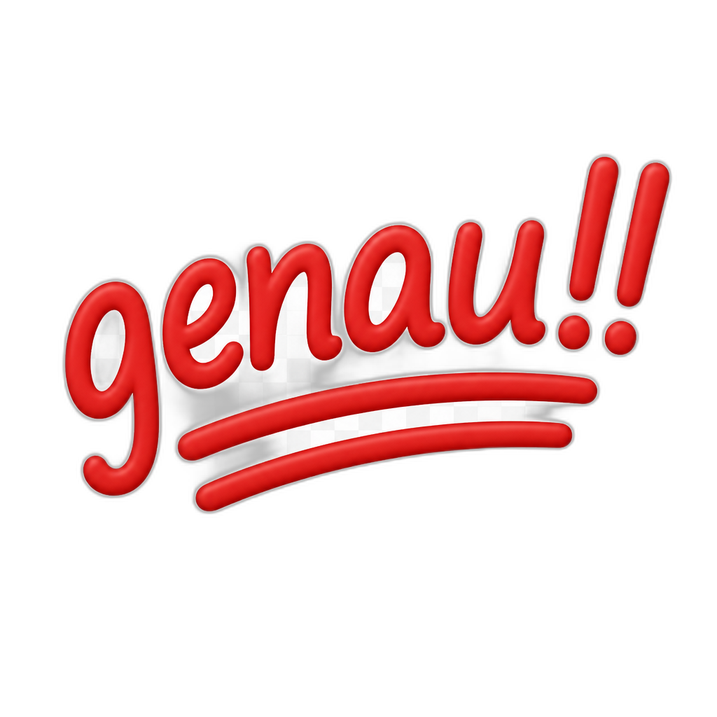 A slight bent text (akin to the 💯 emoji), twice underlined, but it reads „genau!!“. It needs to have transparent background - AI generated emoji