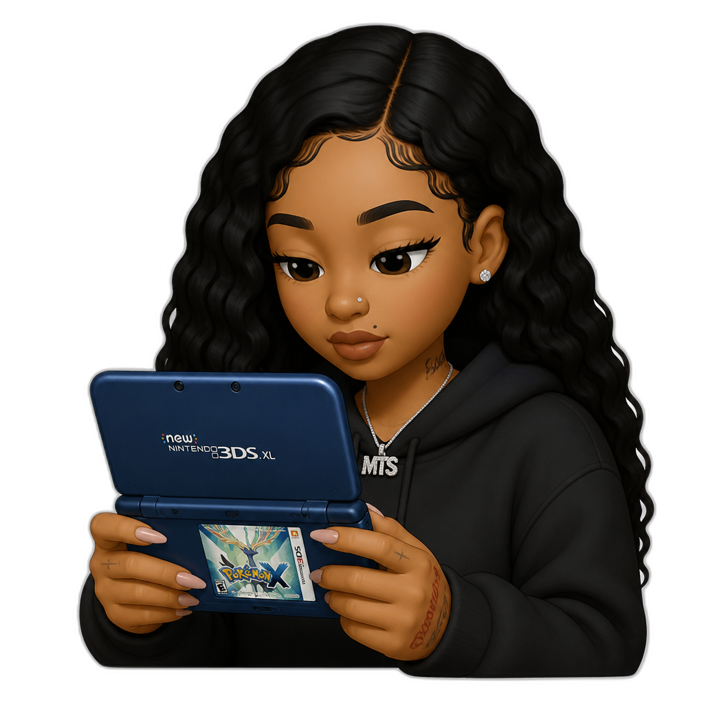 Mariah The Scientist playing Pokemon X on the New 3DS XL - AI generated emoji