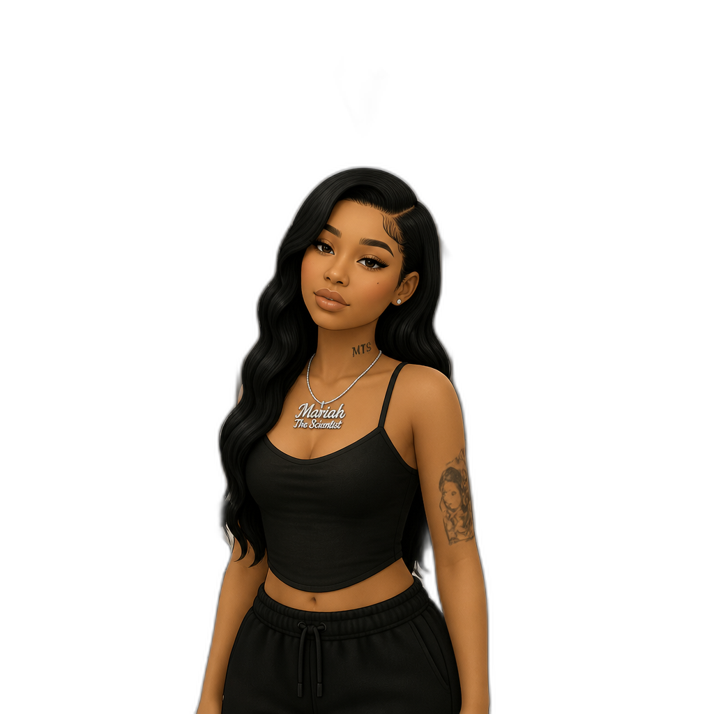 Mariah The Scientist in The Sims, as a Sims character, in her house, with a green diamond floating above her head - AI generated emoji