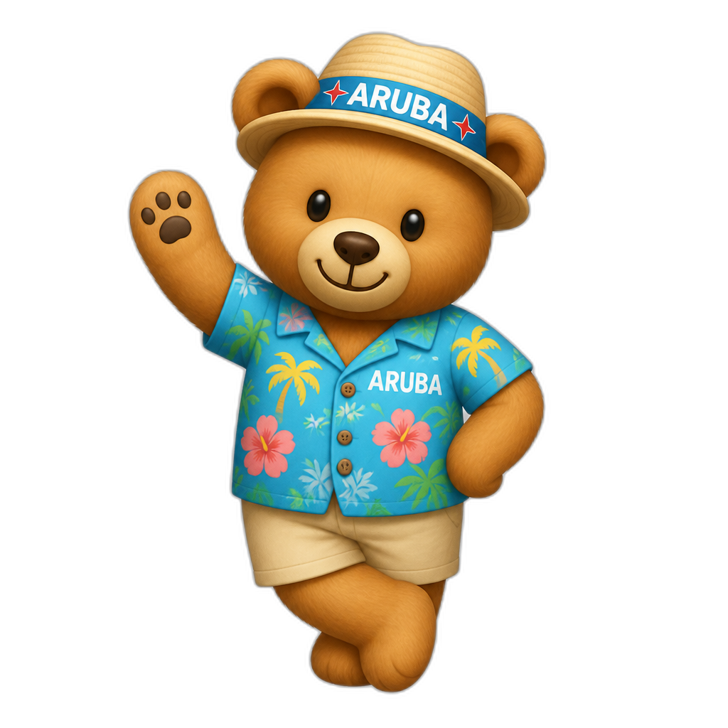 Create a any posing Teddy bear who is a stereotypical Aruba. any fur color - AI generated emoji