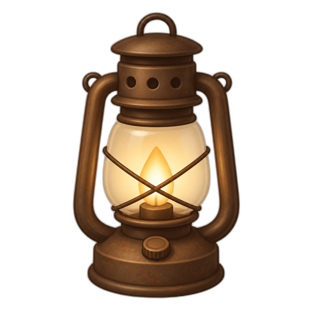 Cute vintage camping lantern Discord emoji, rustic brown metal, warm glowing light, transparent background, simple clean illustration. - AI generated emoji