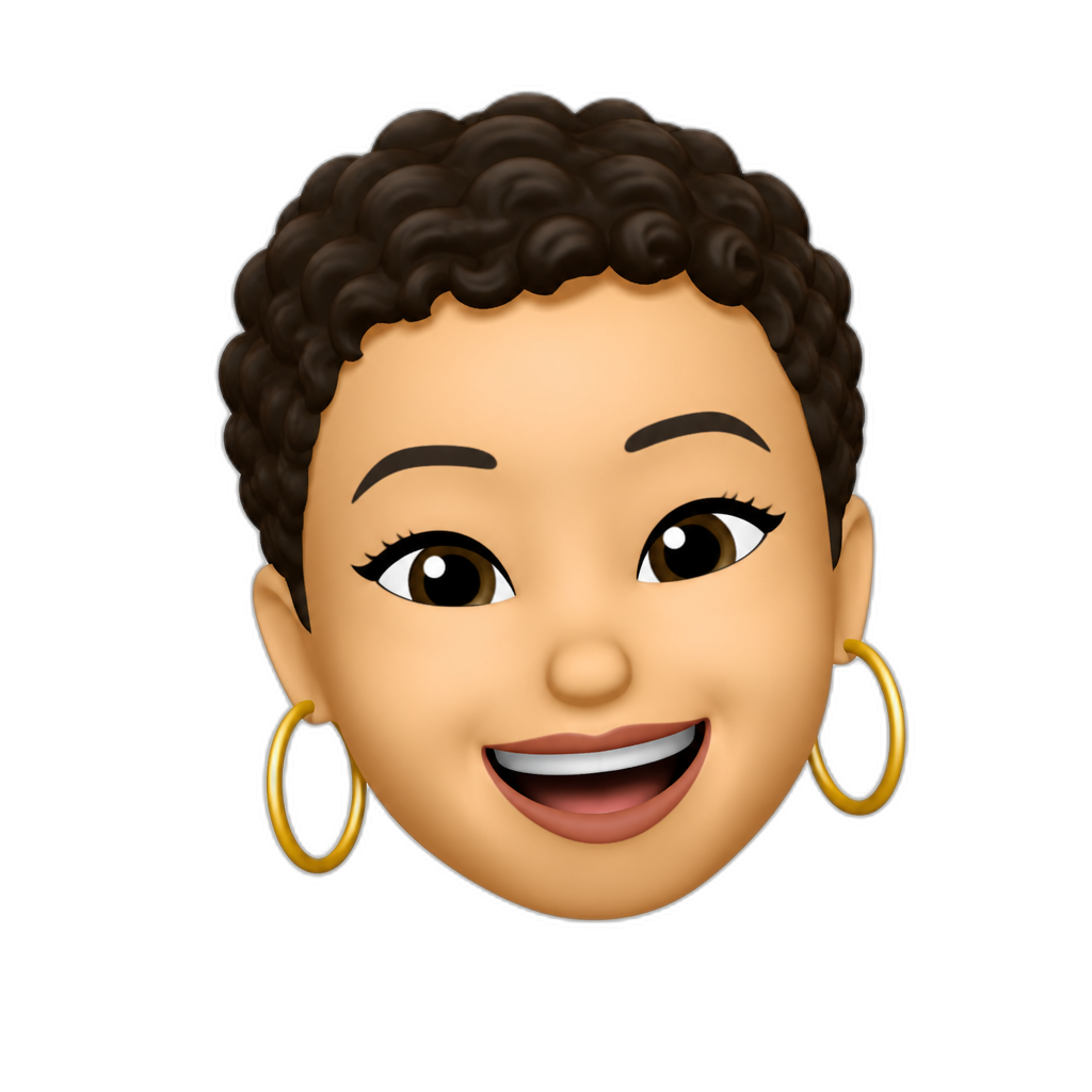 very short curly dark brown hair, big smile, asian skin, big hoop earring, female - AI generated emoji
