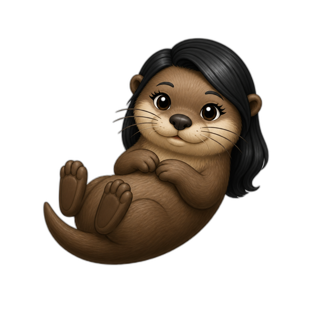 Women black hair otter - AI generated emoji