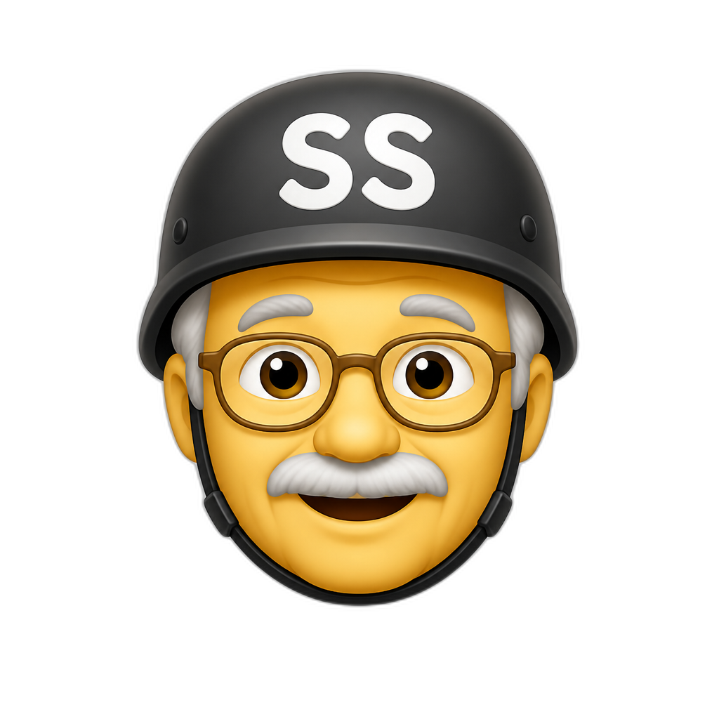 an old man with a helmet with two S's on it - AI generated emoji