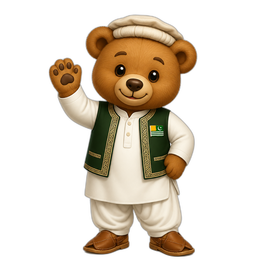 Create a any posing Teddy bear who is a stereotypical Azad Kashmiri. any fur color - AI generated emoji