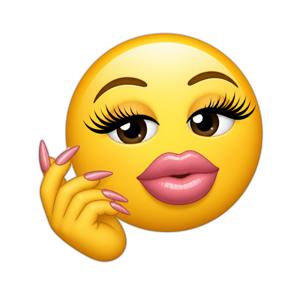 Yellow emoji face with big lips big nails and big lashes - AI generated emoji