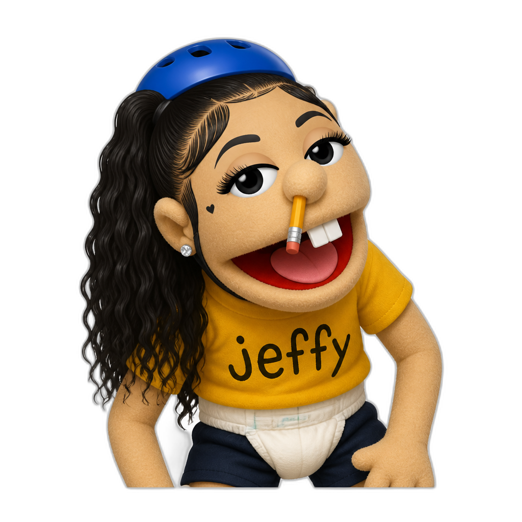 Mariah The Scientist fused with Jeffy, as a puppet - AI generated emoji