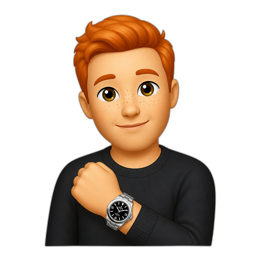 Man red hair rolex explorer steel - AI generated emoji