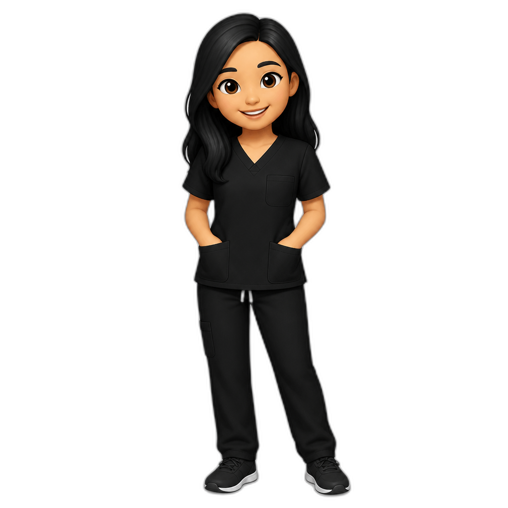 Girl in black hair black scrubs - AI generated emoji