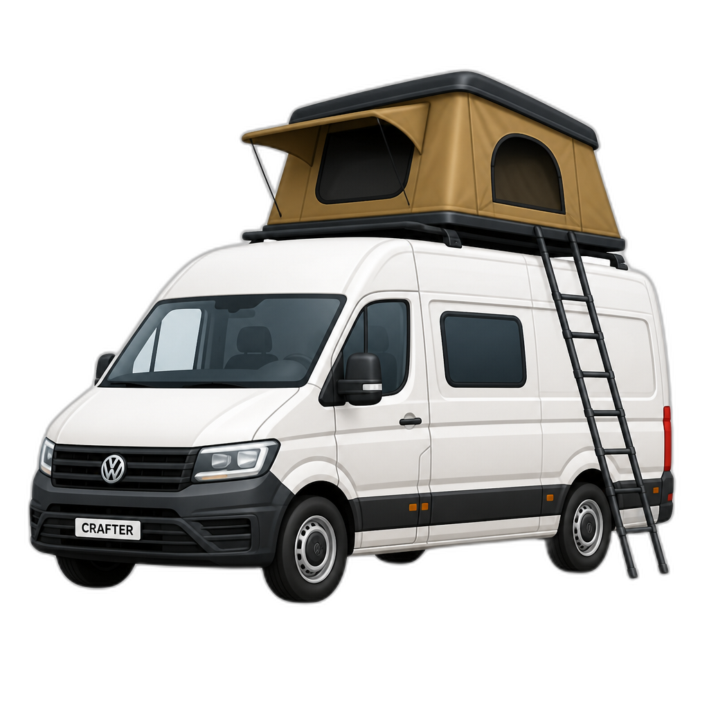 Crafter van with a car-rooftop tent on top - AI generated emoji
