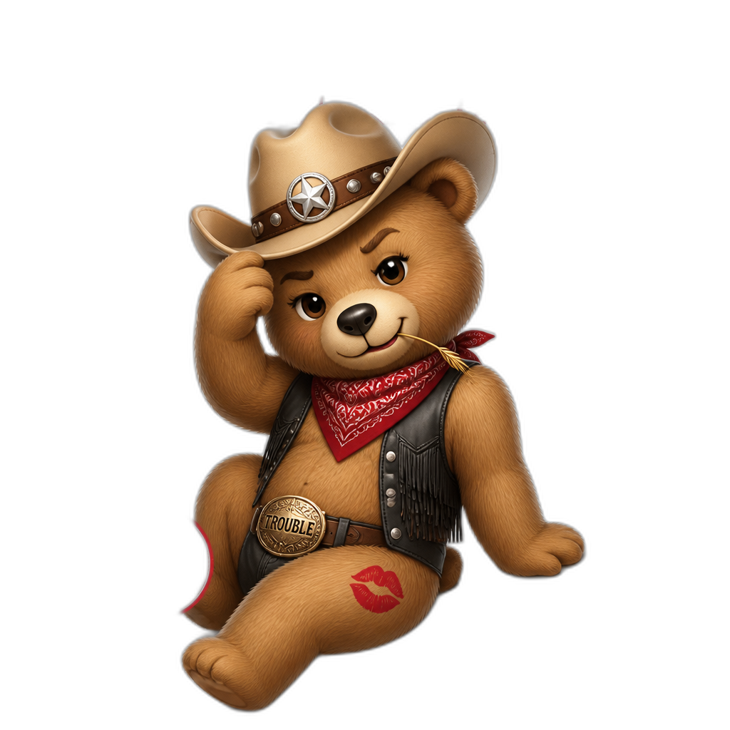 Create a Teddy bear who is a flirty misbehaving love Texan on the magazine. any fur color - AI generated emoji