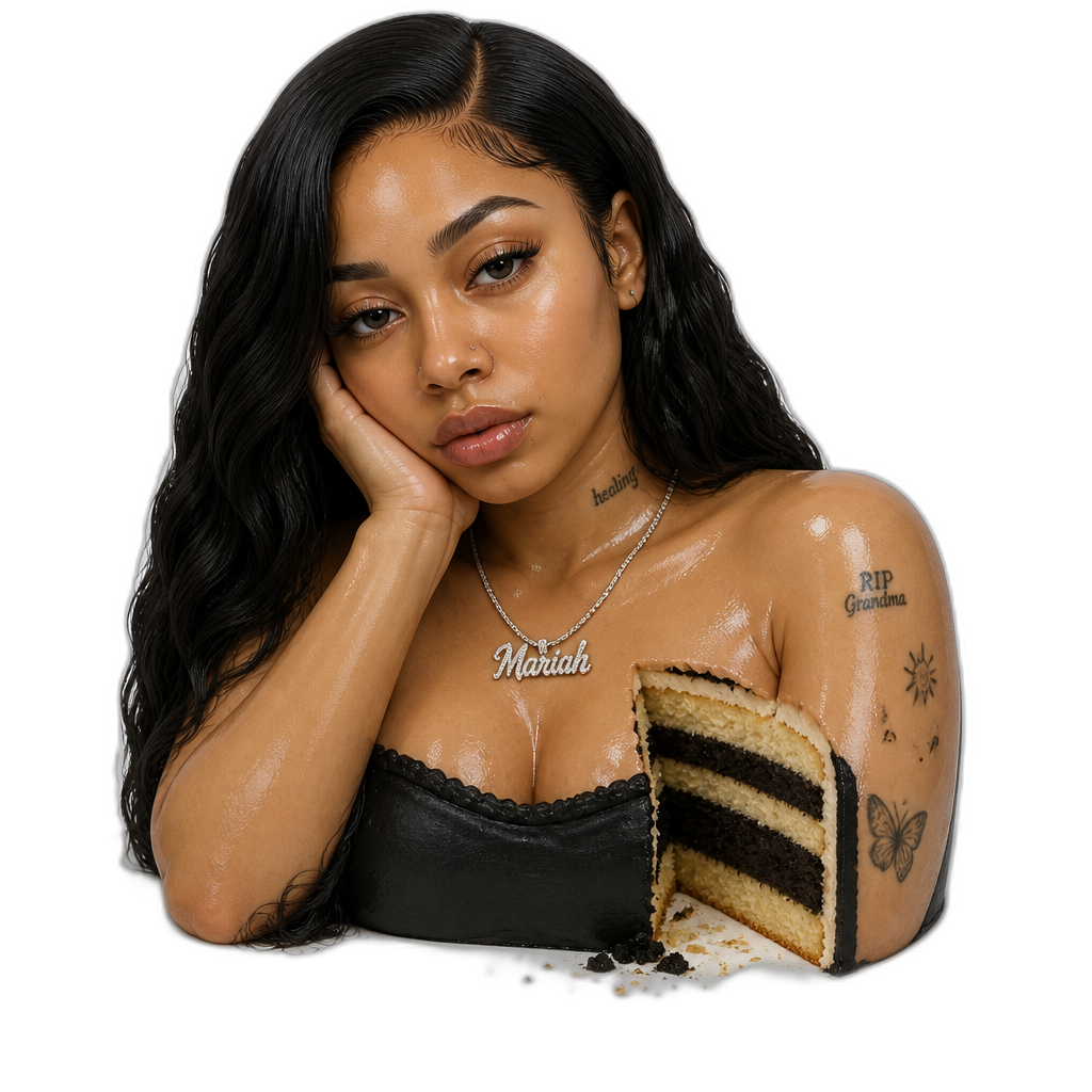 Mariah The Scientist as a hyperrealistic cake - AI generated emoji