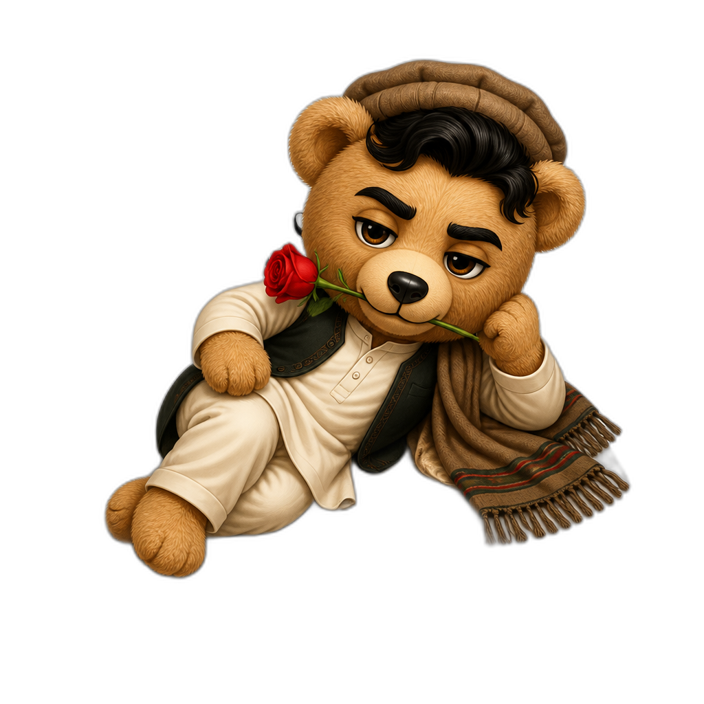 Create a Teddy bear who is a flirty intense Afghani on the magazine. any fur color - AI generated emoji