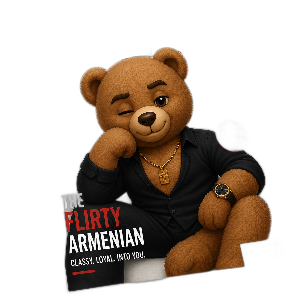 Create a Teddy bear who is a flirty Armenian on the magazine. different fur color - AI generated emoji