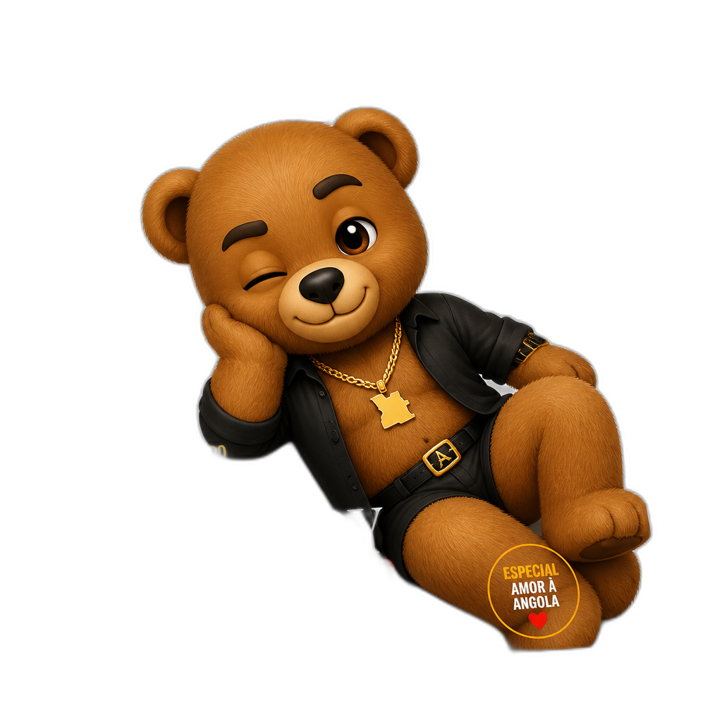Create a Teddy bear who is a flirty Angolan on the magazine. different fur color - AI generated emoji