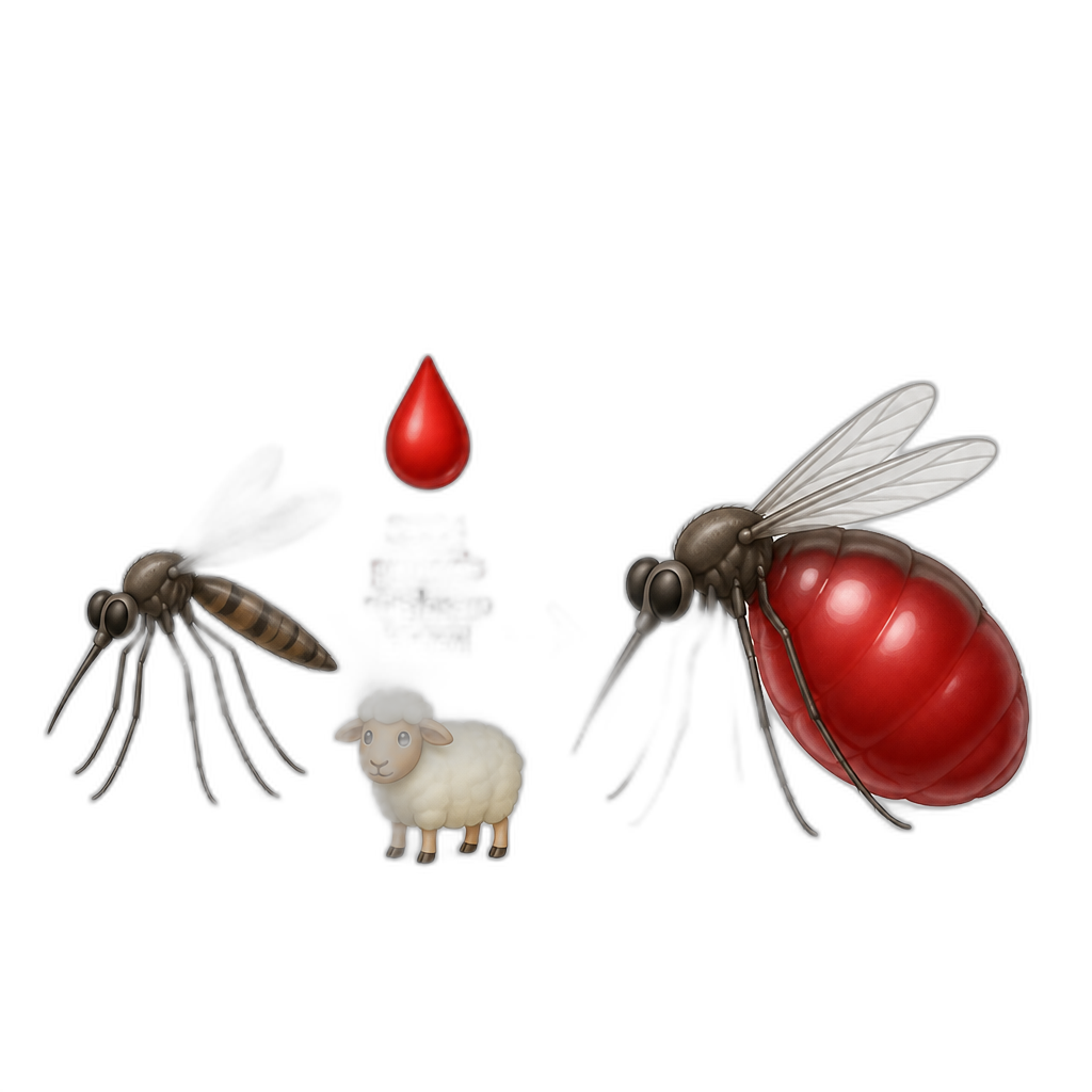Mosquitoes abdomen inflates after drinking 3564 pounds of sheep blood - AI generated emoji