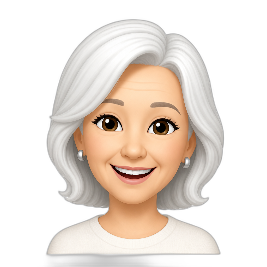 happy white haired woman. narrow, oval face. sixty years old - AI generated emoji