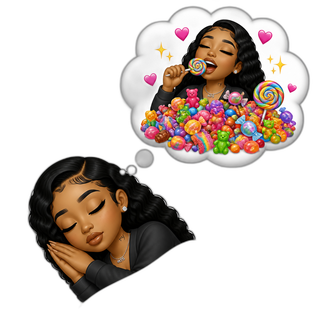 Mariah The Scientist sleeping and dreaming about eating a mountain of candy - AI generated emoji