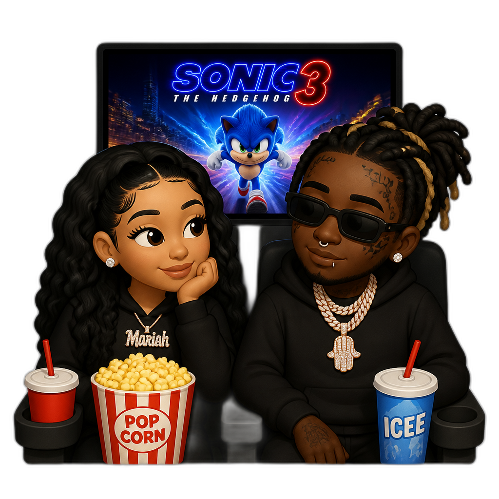 Mariah The Scientist and Young Thug at the movies watching Sonic The Hedgehog 3 - AI generated emoji