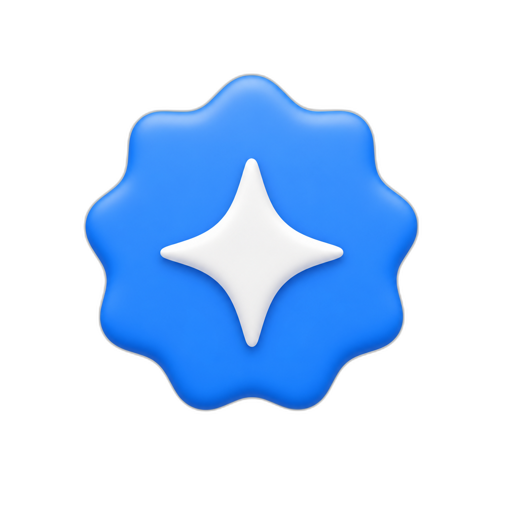 blue badge with curved points on the end and a 4 pointed star in the middle - AI generated emoji