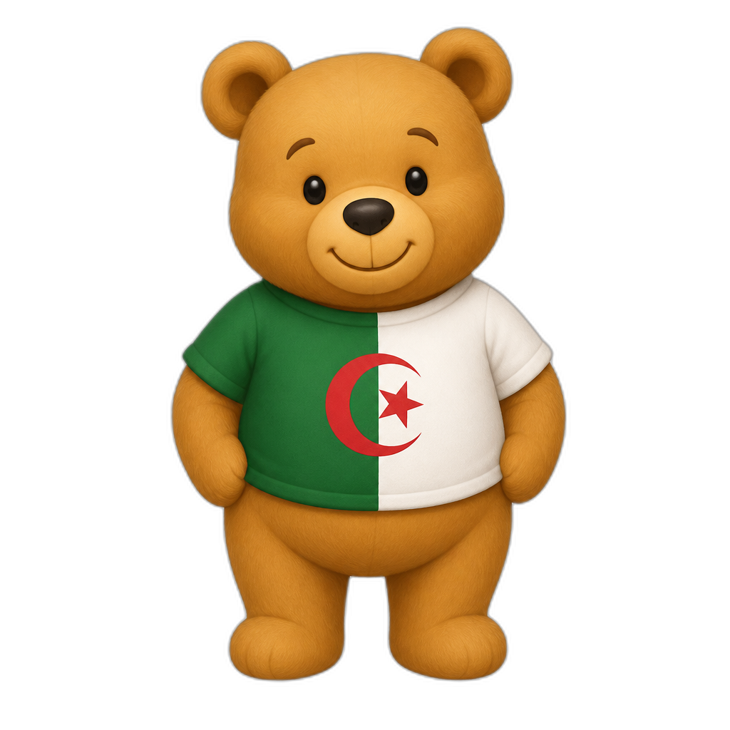 Algeria Teddy Bear, full body. winnie the pooh styled, different fur color - AI generated emoji