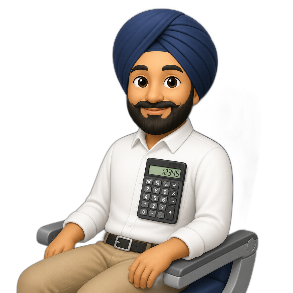 a man in a turban with a calculator on his chest on a plane - AI generated emoji