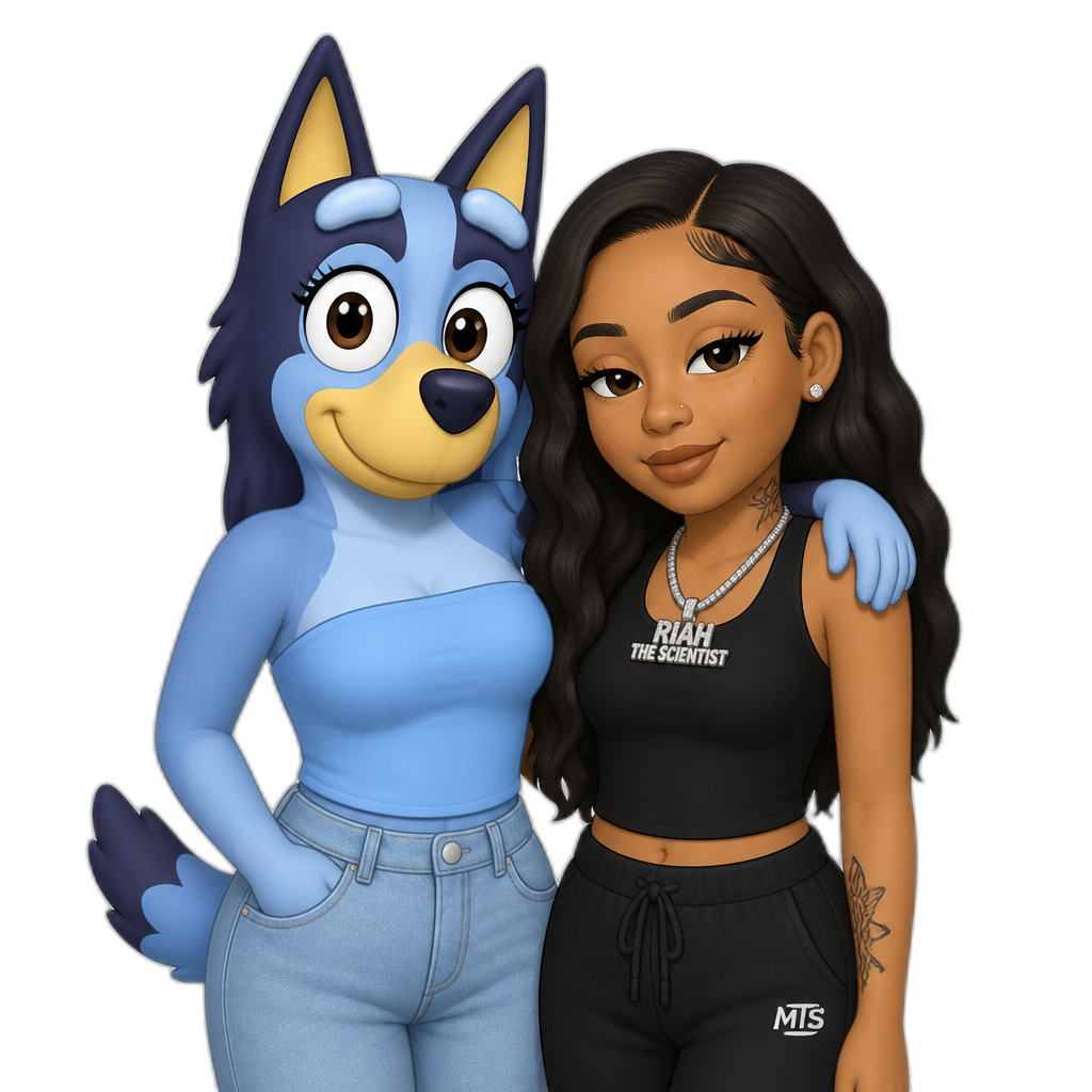 Bluey grown up with Mariah The Scientist, Bluey is female - AI generated emoji