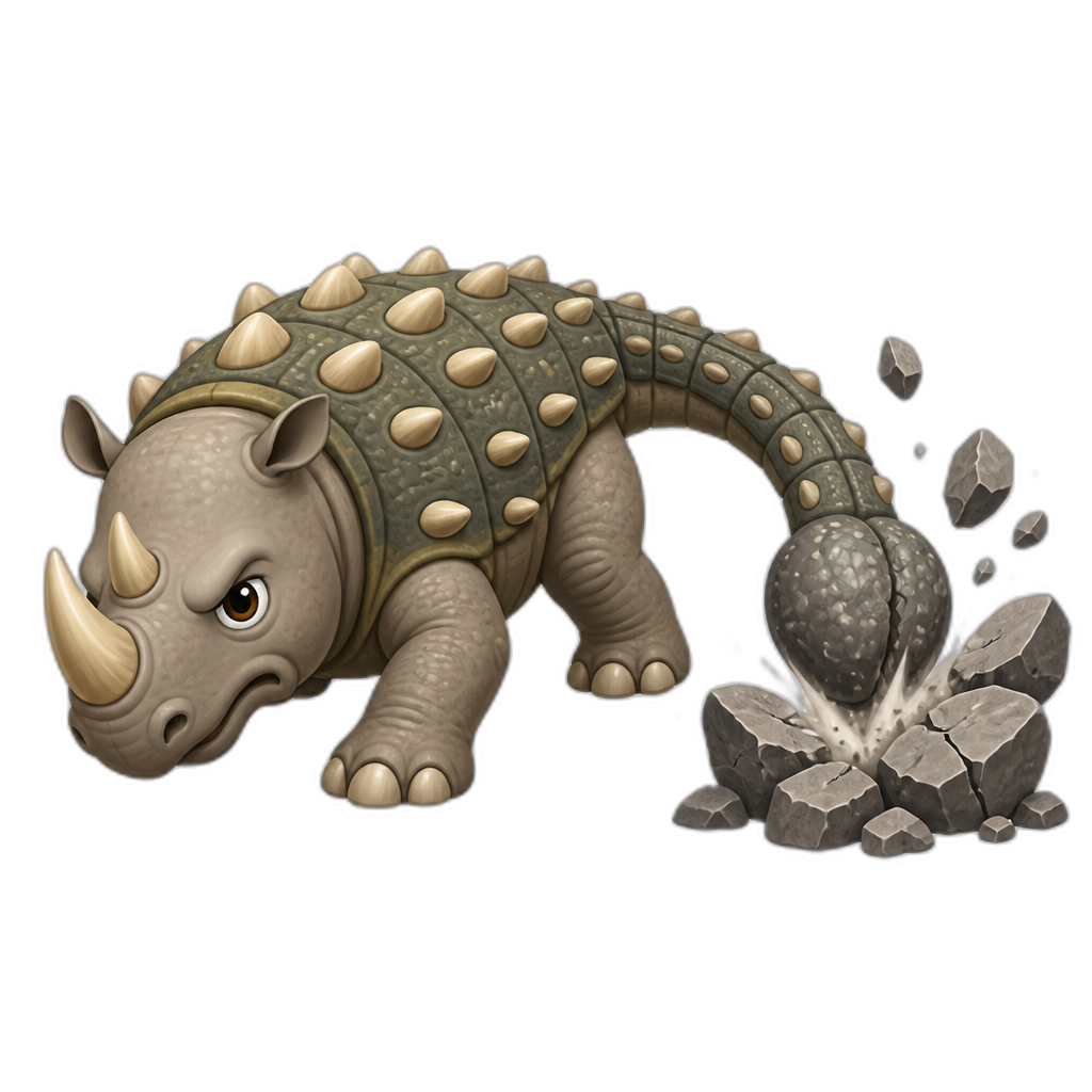 Ankylorhino smashing rock with ankylosaurus rhino tail - AI generated emoji