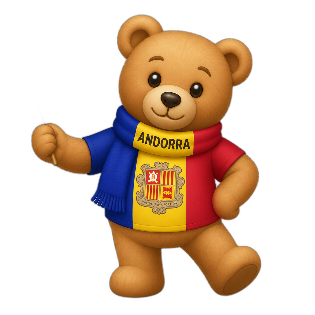 Create a any posing Teddy bear who is a stereotypical Andorra. any fur color - AI generated emoji