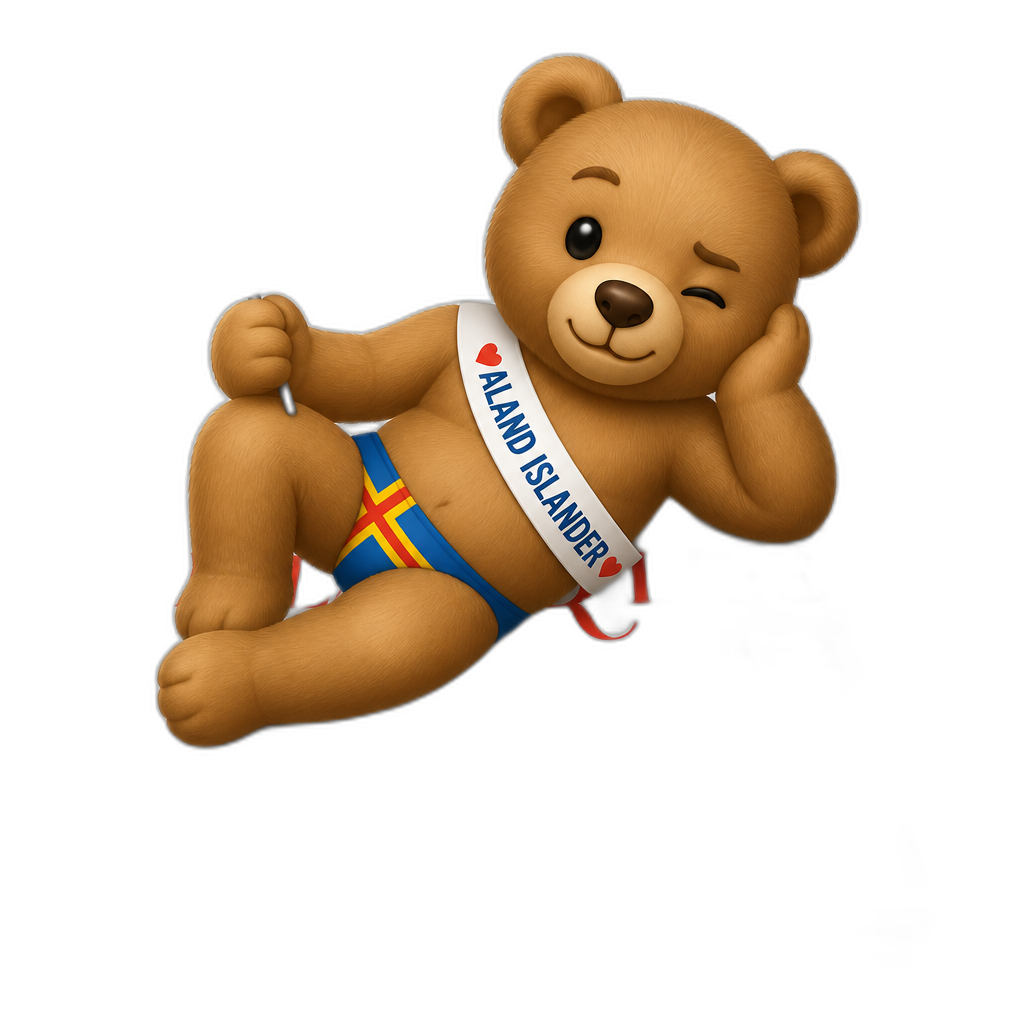 Create a Teddy bear who is a flirty Aland Islander on the magazine. any fur color - AI generated emoji