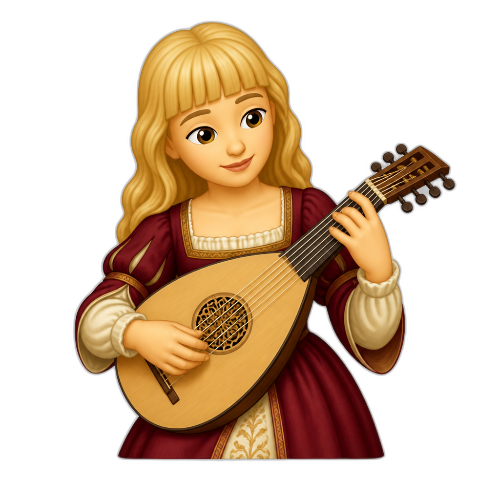 blonde woman with bangs wearing a renaissance dress playing lute - AI generated emoji