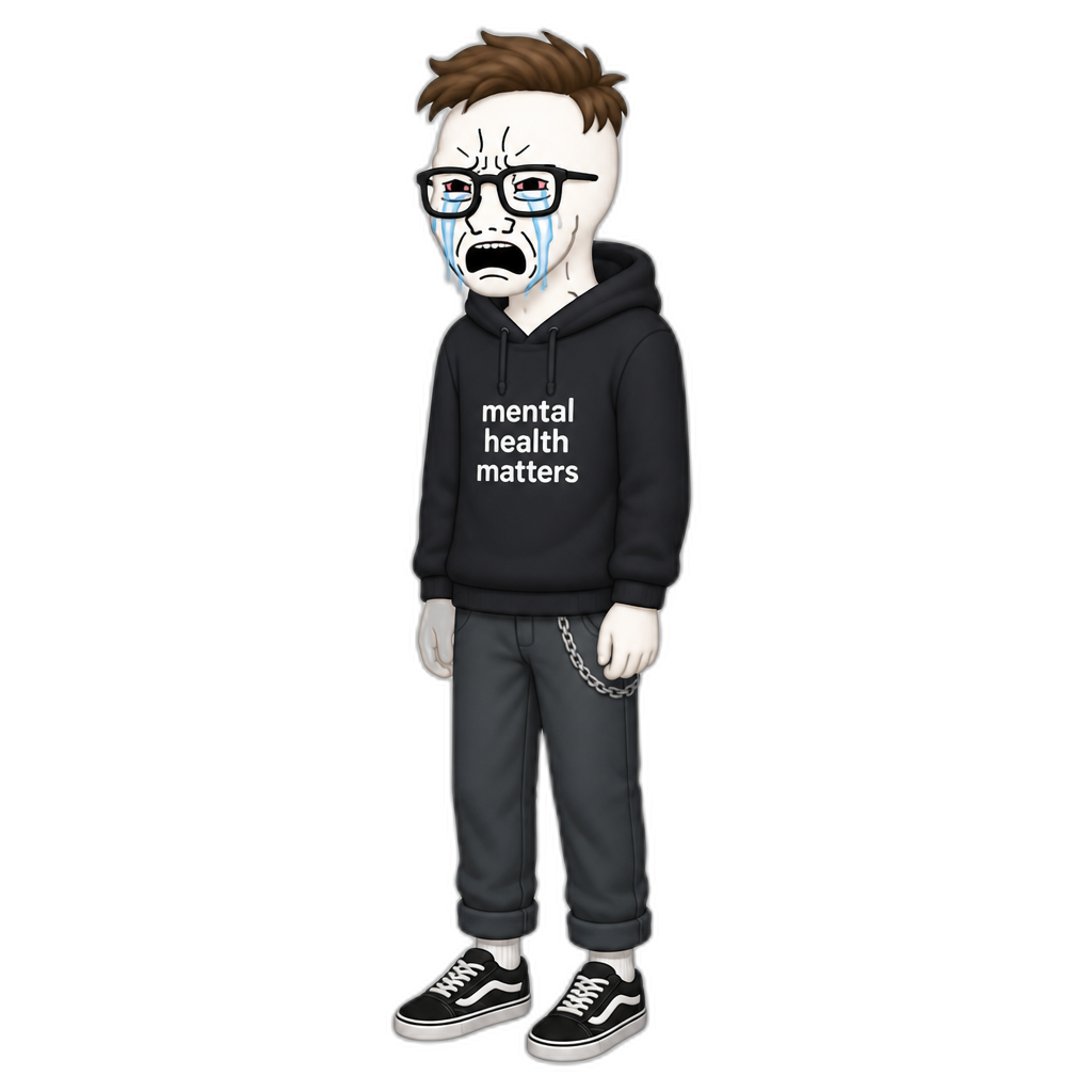 full body image of crying soyjak zoomer - AI generated emoji