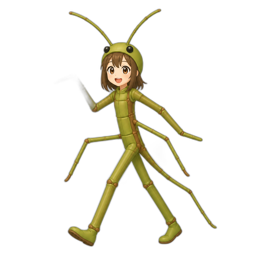 Anime girl dressed as a walking stick insect - AI generated emoji