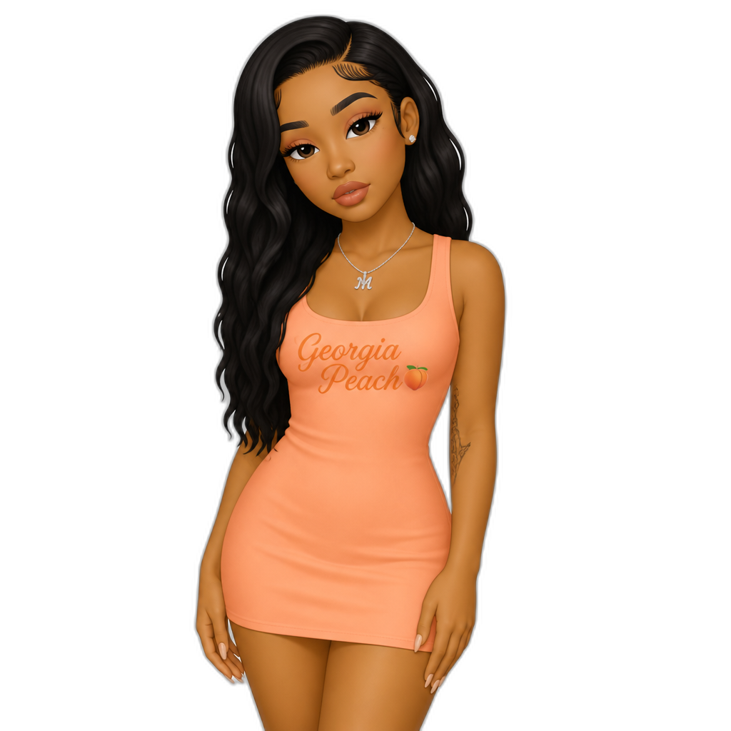 Mariah The Scientist in a sleeveless Georgia Peach minidress - AI generated emoji