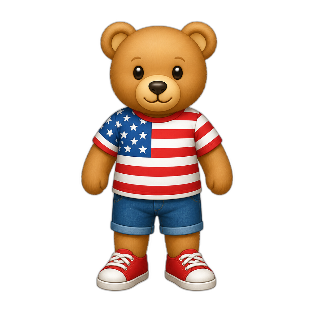 Create a standing Teddy bear who is a American. FULL body - AI generated emoji