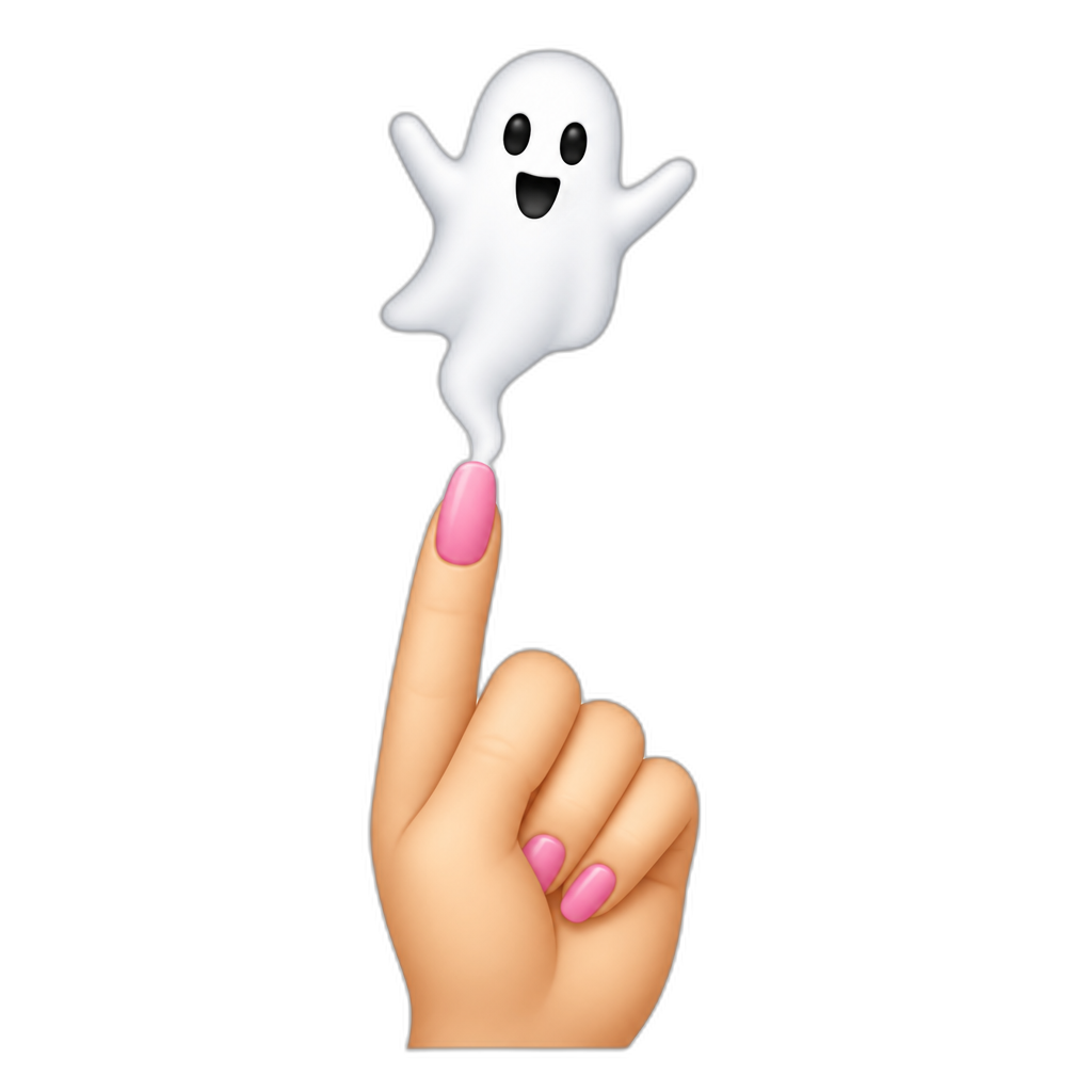 a white ghost coming out of the tip of a finger with a pink nail - AI generated emoji