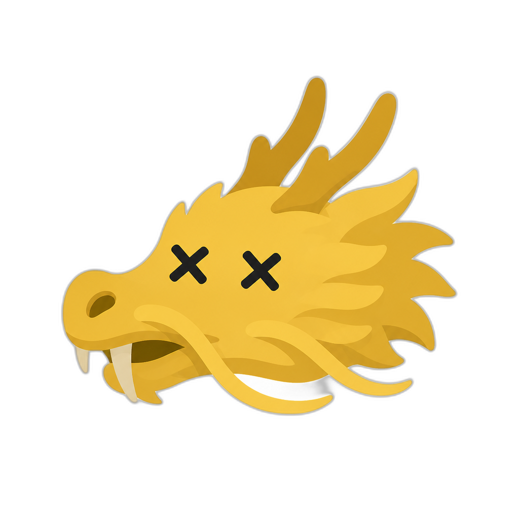 dead golden dragon head with x shaped eyes. Flat Noto emoji minimal style - AI generated emoji