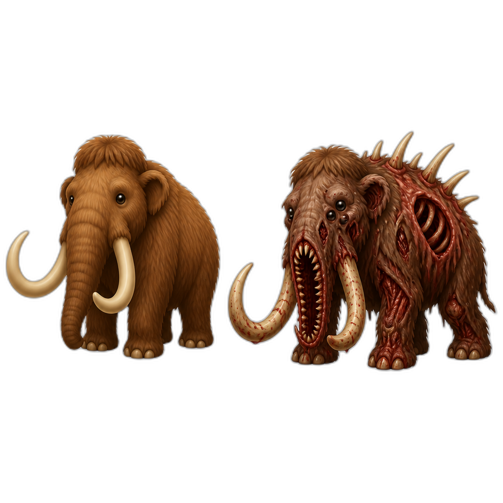 Zoochosis animal "woolly mammoth" with its mutant form too - AI generated emoji