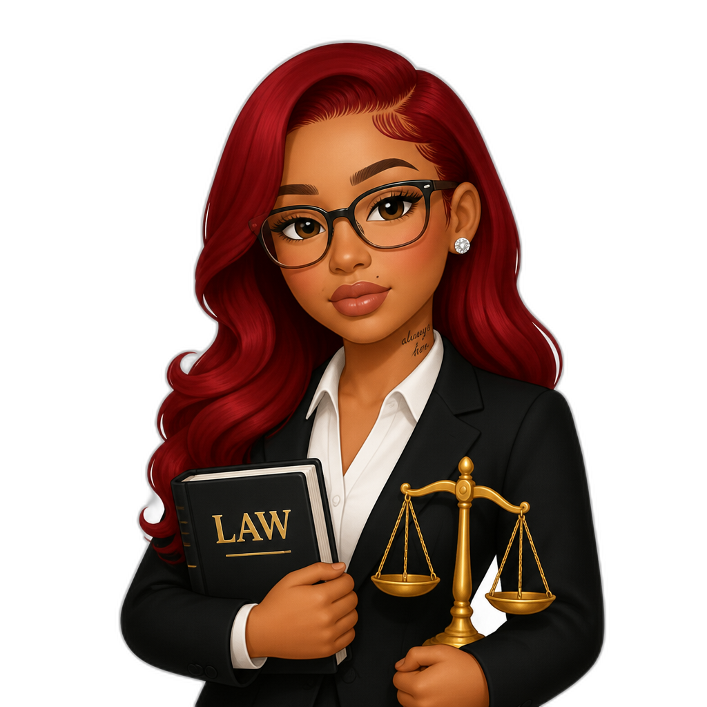 Mariah The Scientist as a lawyer, red hair, glasses - AI generated emoji
