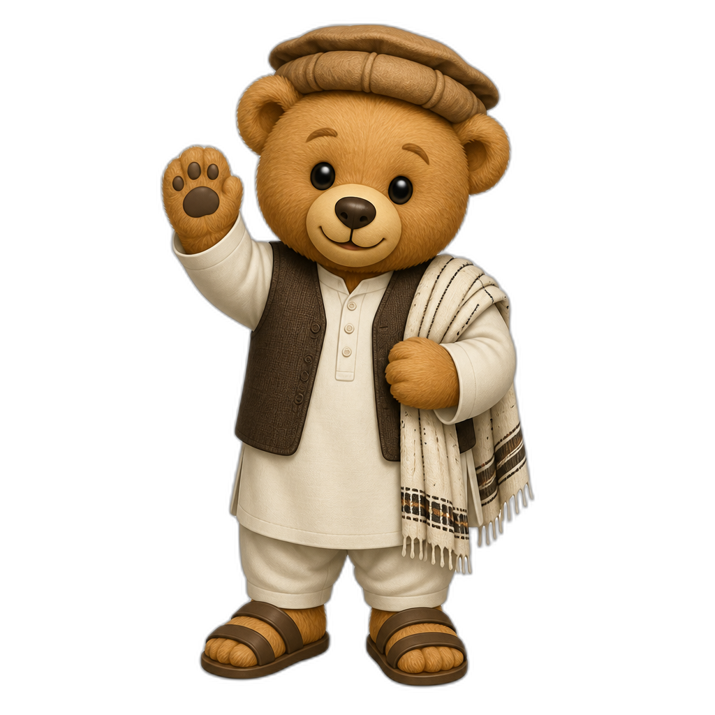 Create a any posing Teddy bear who is a stereotypical Afghani. any fur color - AI generated emoji