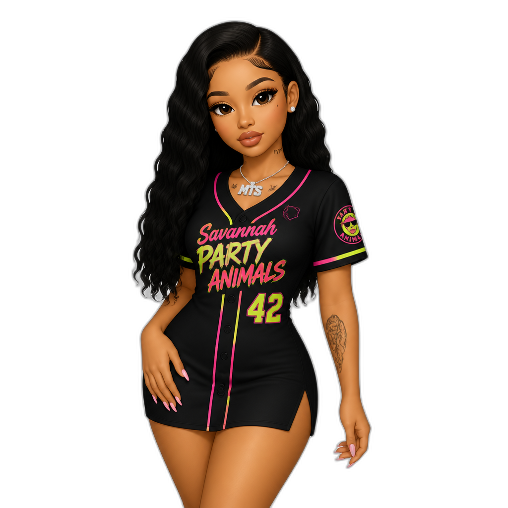 Mariah The Scientist in a Savannah Party Animals jersey minidress - AI generated emoji