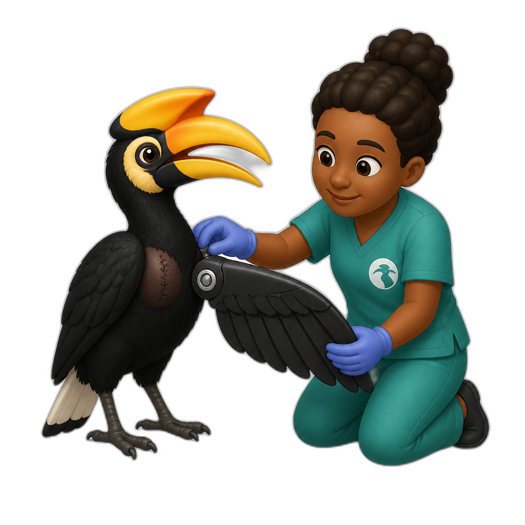 African horn bill gets a prosthetic wing after its old wing was amputated - AI generated emoji